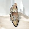 slingback flatjes spitse neus en gespen met shake print goud beige