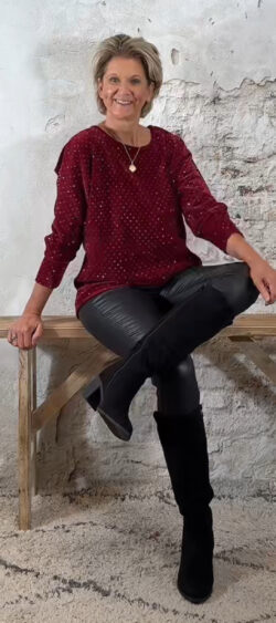 146547. Iris velourse strass sweater bordeaux