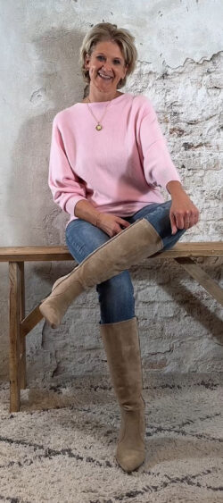 152217. Elza vlindertrui met pareltjes achter lichtroze