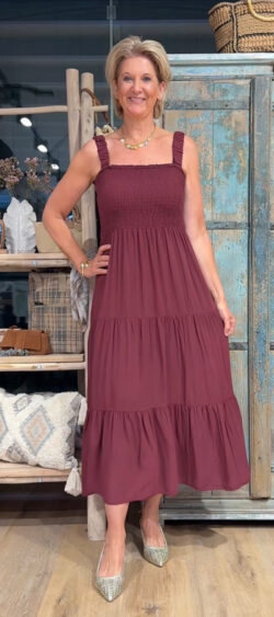 Smocktop jurk bordeaux - Elza  184038