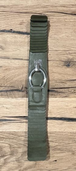 82519. Grote maat elastische riem ovale gesp khaki