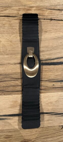 94081. Elastische riem zwart met gouden ovale gesp
