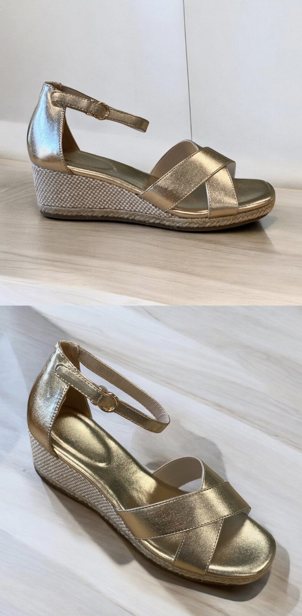 DES103P. Sandalen met sleehak goud - Baboux MemberShop