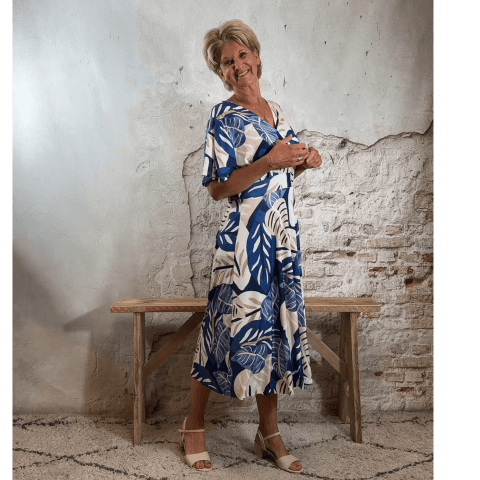 travel jurk midi leafs donkerblauw