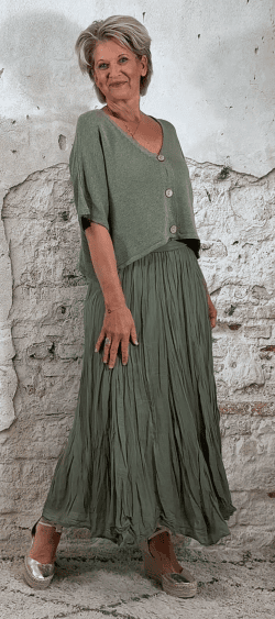 Lange crinkle rok boho chic khaki et ibiza vestje khaki