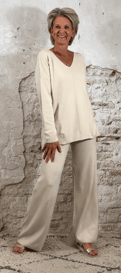 128505. Gebreide broek Voyage beige combi set mogelijk!