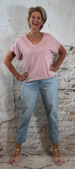 gravelshirt v hals viscose oud roze recht model