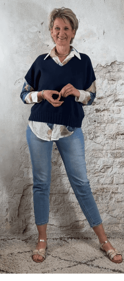 119822. Zomer pullover V-hals kapmouw donkerblauw