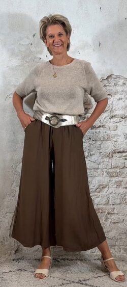 128336. LAATSTE! Len culotte viscose/linnen bruin