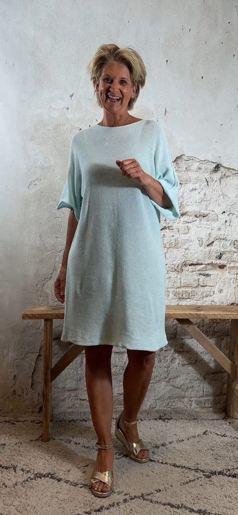 Gebreide Ibiza stijl tuniek effen mint / ijsblauw voor
