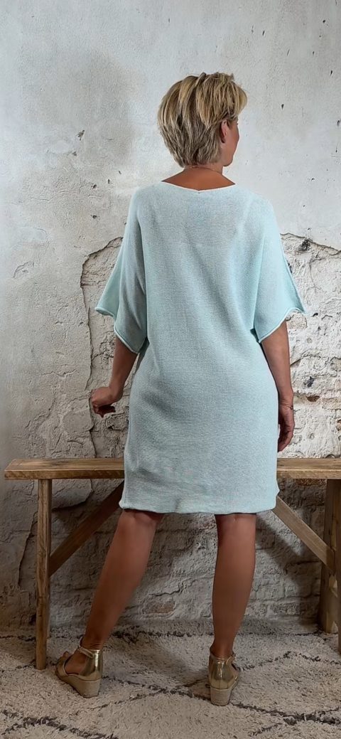 Gebreide Ibiza stijl tuniek effen mint / ijsblauw achterkant