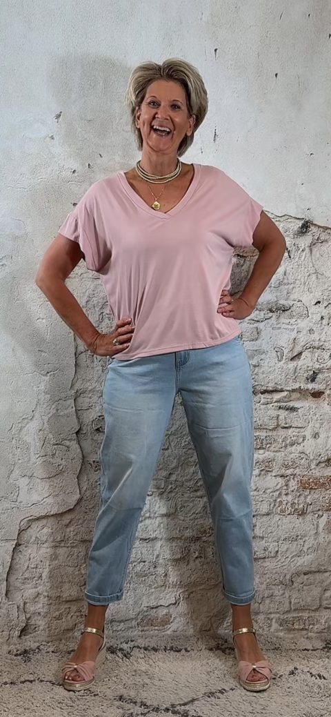 gravelshirt v hals viscose oud roze recht model