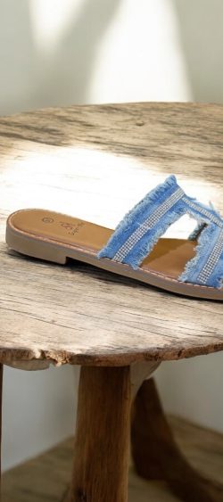 jeans slipper met strass steentjes