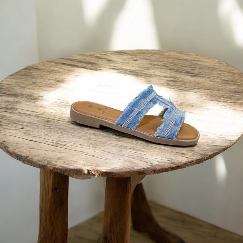 jeans slipper met strass steentjes