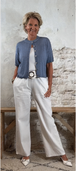 123030. Lino blouse vest jeansblauw (16 juni weer op voorraad, je kunt al bestellen)