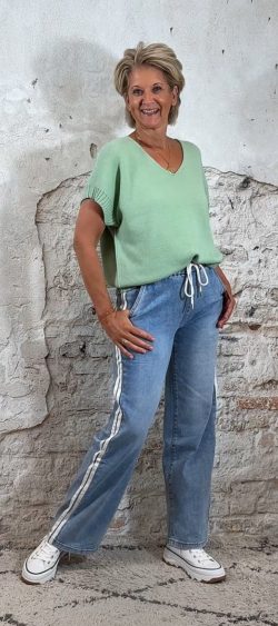 Oversized zomer pullover V-hals kapmouw lindegroen