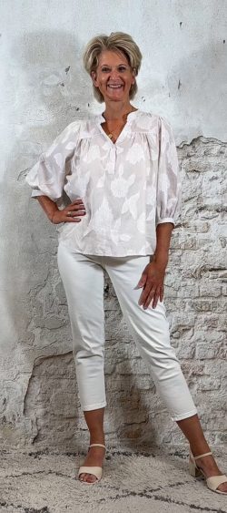 129990. Cotton blouse mini streep bloem pofmouw