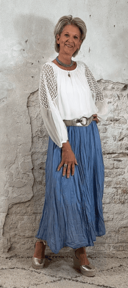 128271. Ailan zijden blouse met kant en voering wit