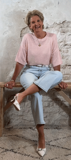 Oversized truitje roze – Linnen/viscose – Korte mouw