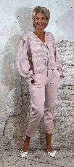 112299. Lino strik blouse streep roze