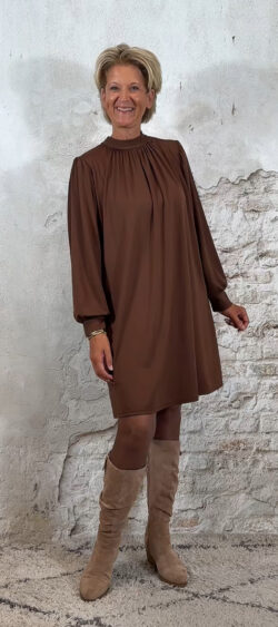 138976. Ailan jurk met strik lange mouw bruin