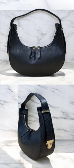 Hobo bag zwart, echt leer