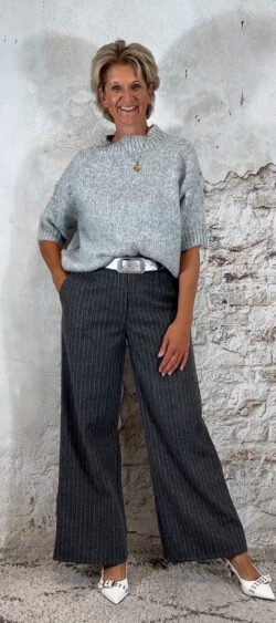142146. Evy pullover met wol korte mouw grijs