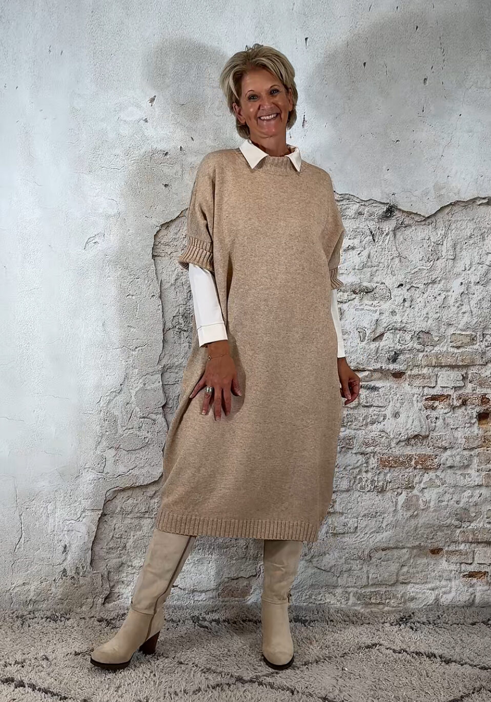 Brown Ribbel Jurk Glitter Coljurk Bruin Getdrezzed