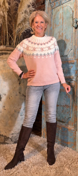 MC-7216. Jeans elastische taille licht grijs.