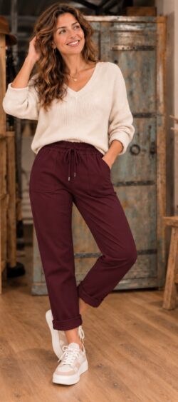 Allround stretch broek bordeaux - Ailan 193501 (15 september weer op voorraad, je kunt al bestellen)
