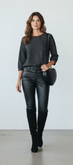 146553. Iris koord sweater geruit zwart.