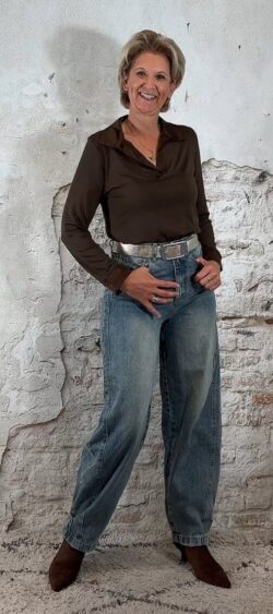 150186. Ailan basic polo longsleeve bruin (28 oktober weer op voorraad, je kunt al bestellen)