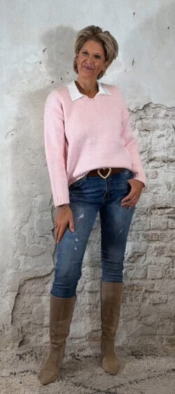 147851. Evy pullover met wol lange mouw roze