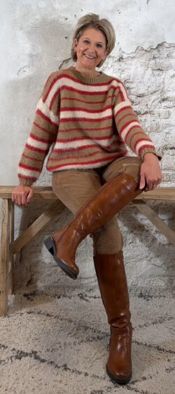 151126. Lovi pullover streep camel/rood