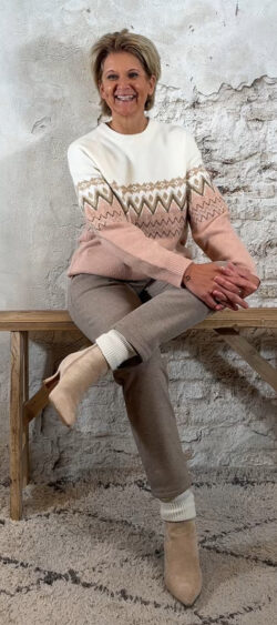 151115. Evy Noors-patroon trui wolwit/roze