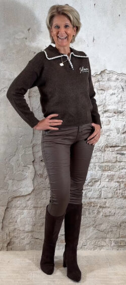 154009. Steffy pullover met kraag amore bruin