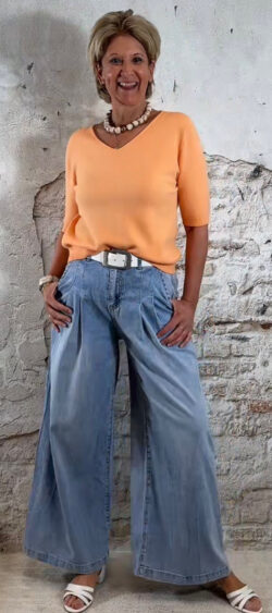 160398. Evy basic pullover v-hals korte mouw light orange