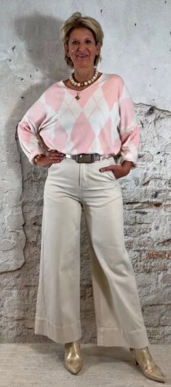 161485. Bibi dunne pullover ruit zalm (3 februari weer op voorraad, je kunt al bestellen)