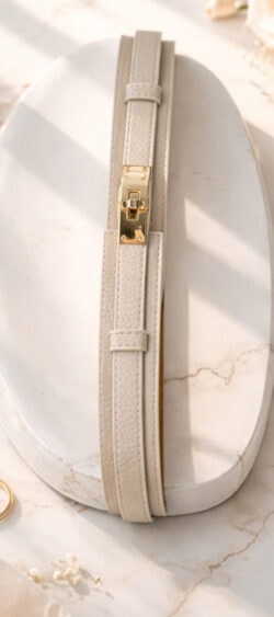 160666. Leren fashion riem beige