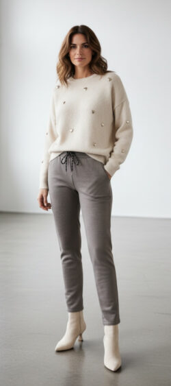 151043. Iris cozy comfort broek taupe.