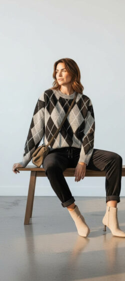 253140. LAATSTE! Steffy pullover ruit bruin/zand.