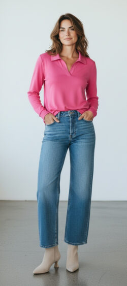 160147. Ailan basic polo longsleeve roze