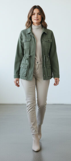 MC-9629. LAATSTE! Parka jeans jack Khaki.