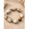elastische armband grote beige marmer kralen