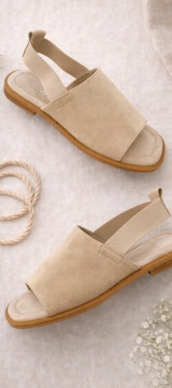J-260. Suedine comfy slingback slippers zand (24 maart weer op voorraad, je kunt al bestellen)
