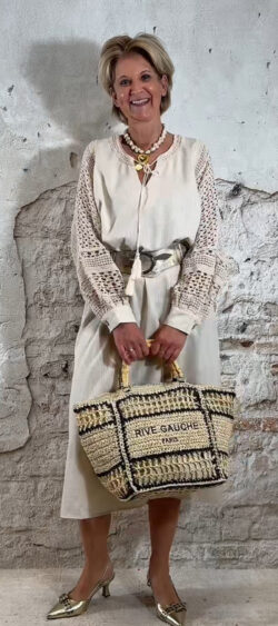 169221. Nana lange jurk linnen & crochet (laatste!)