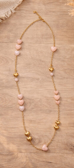 Sil lange ketting hearts roze (10 maart op voorraad, je kunt al bestellen)