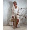 lang gehaakt vest dames beige met linnenlook boho stijl open vallend vest