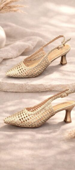 DES8512. Slingback gevlochten pump goud