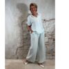 mint kleurige blouse en wijde broek voor dames, 2 delig pak